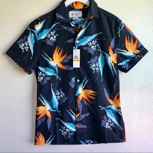 Original Penguin Blue Floral Cuban Collar Shirt, Alex Costa style - Picture 3 of 8